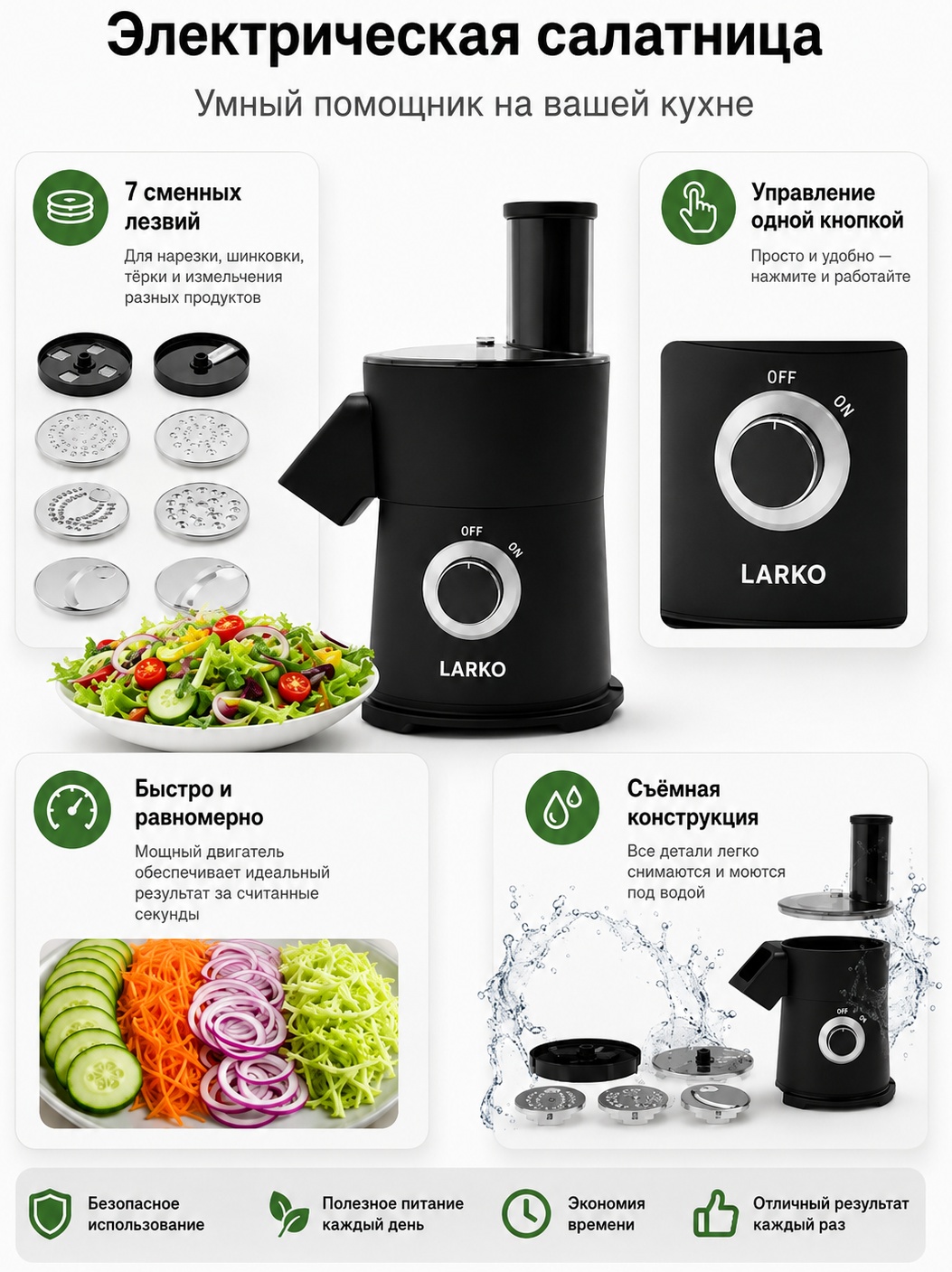 LARKO овощерезка ELECTRIC VEGETABLE SLICER VS001 нерж.сталь пластик — фото 4