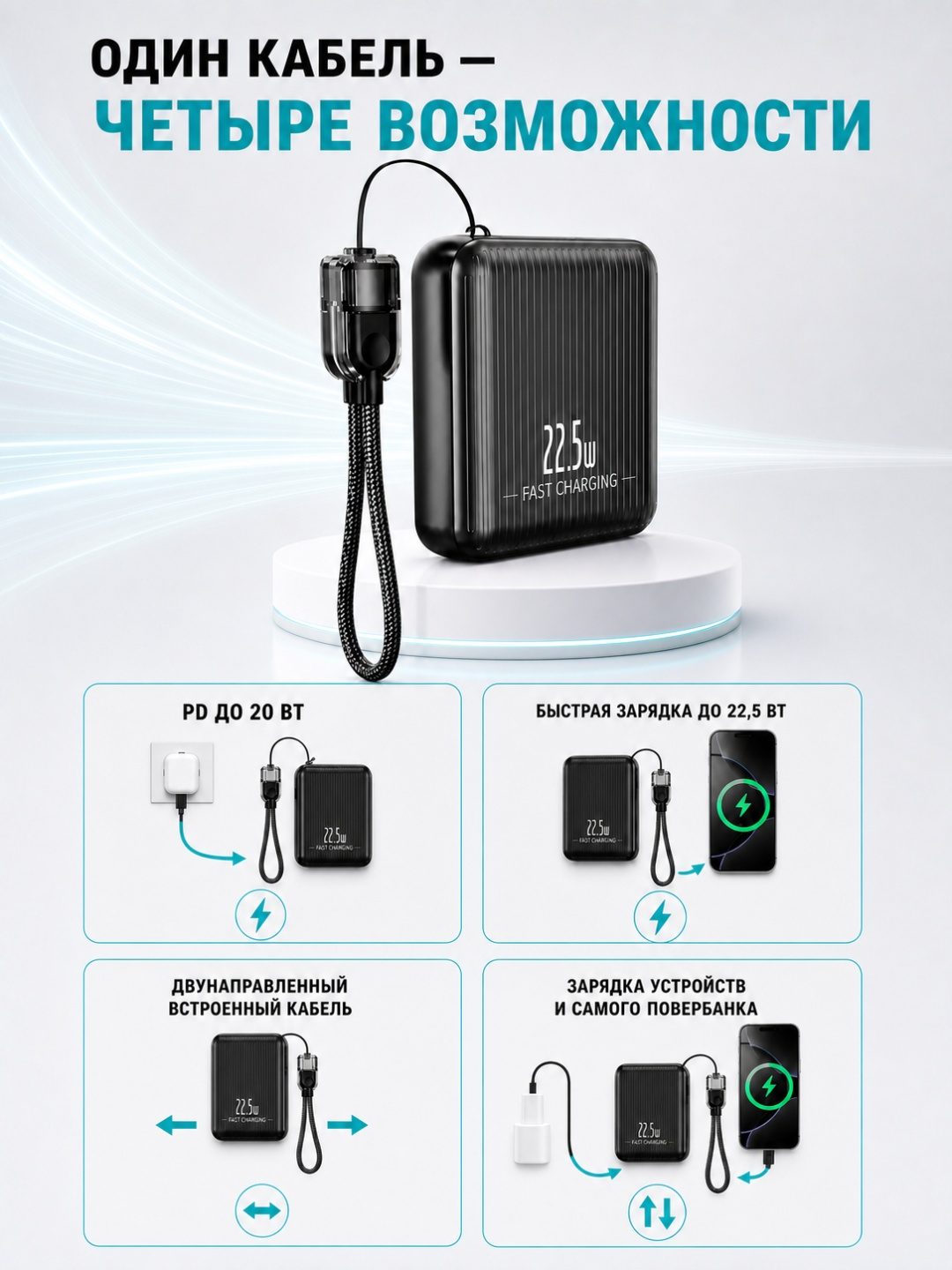 Внешний аккумулятор 10000 mAh LARKO Power Bank CK-066 — фото 6