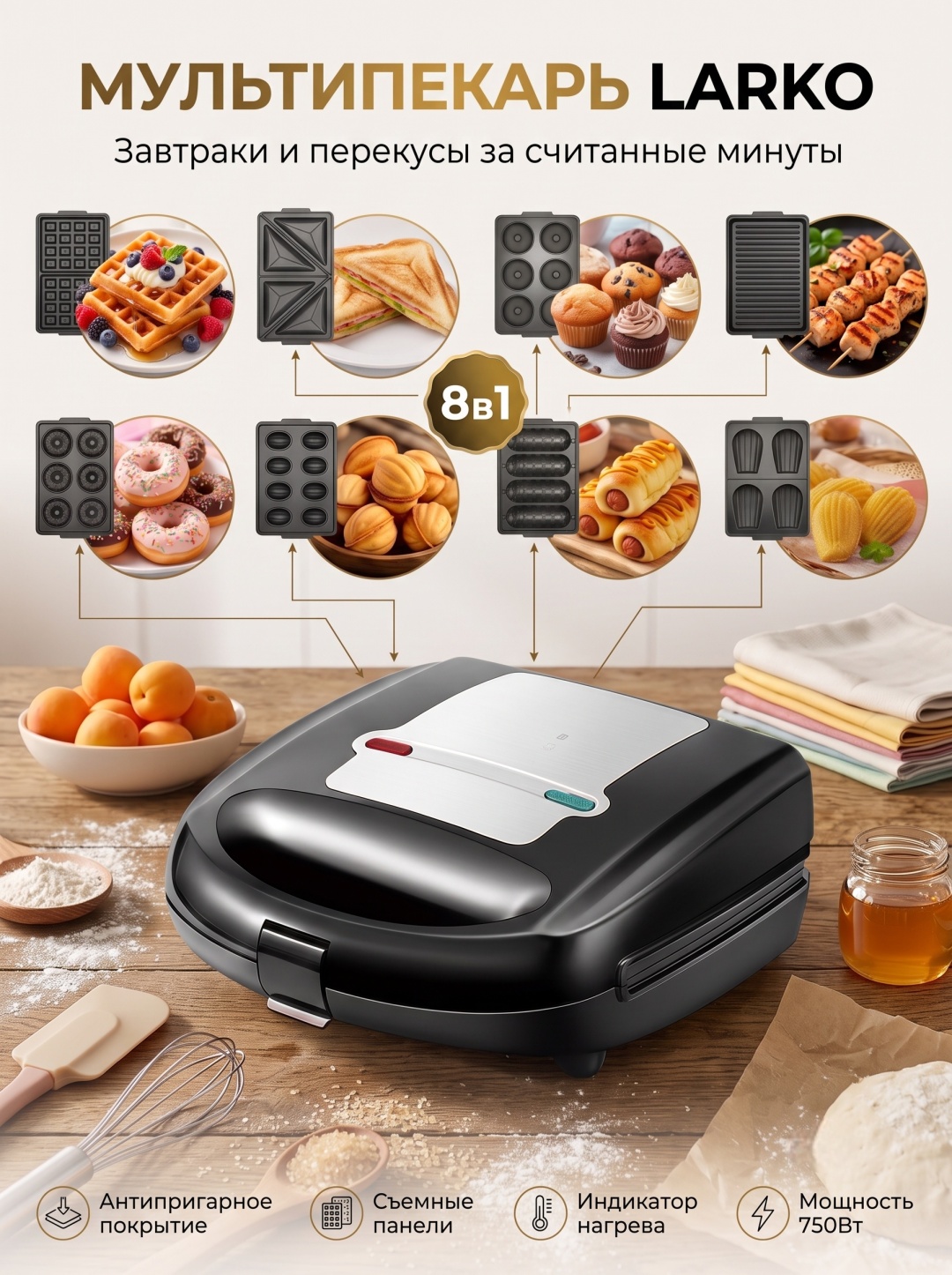 Вафельница LARKO SmartBakeX8