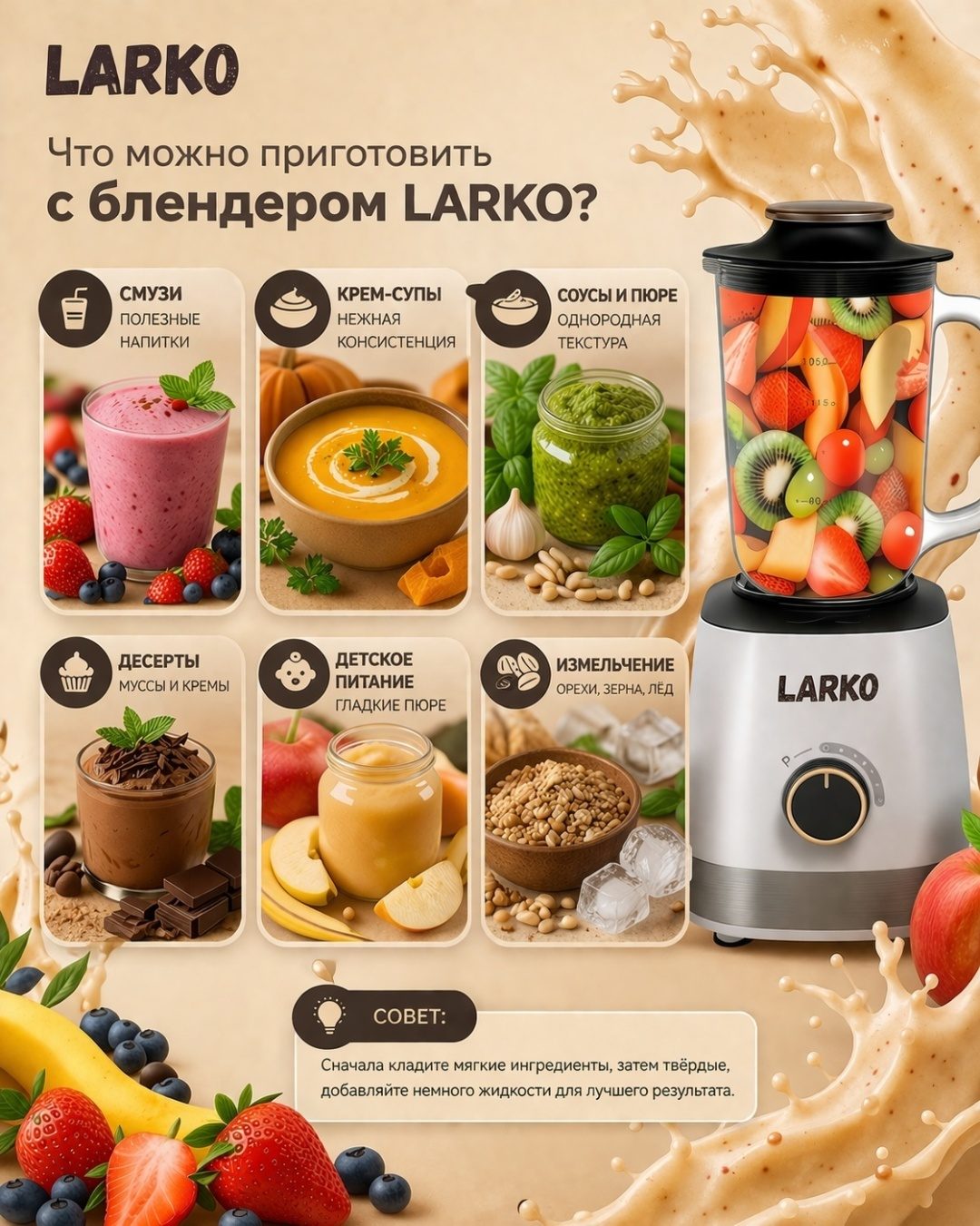 Блендер стационарный 3-в-1 LARKO L-020 — фото 3
