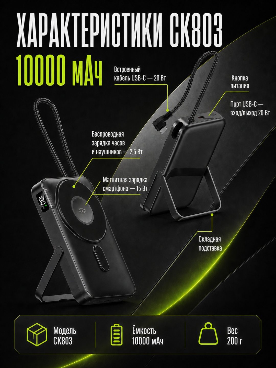 Внешний аккумулятор LARKO Power Bank FastCharge Pro 10K CK803 — фото 4