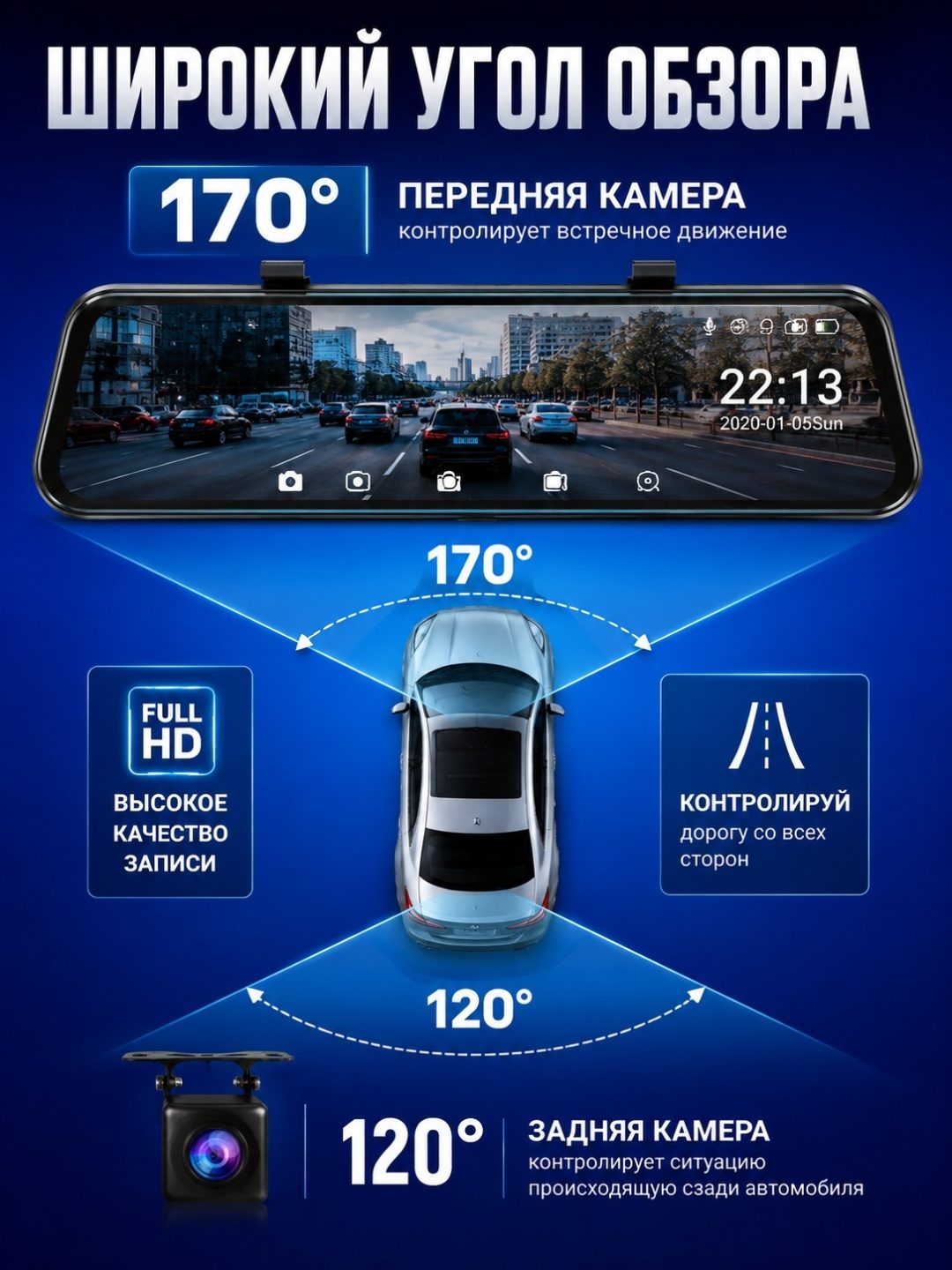 Автомобильный видеорегистратор зеркало LARKO DVR 4K F80 премиальный — фото 2