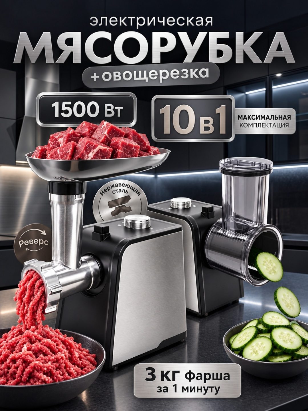 Мясорубка LARKO MeatMaster, нержавеющая сталь — фото 1
